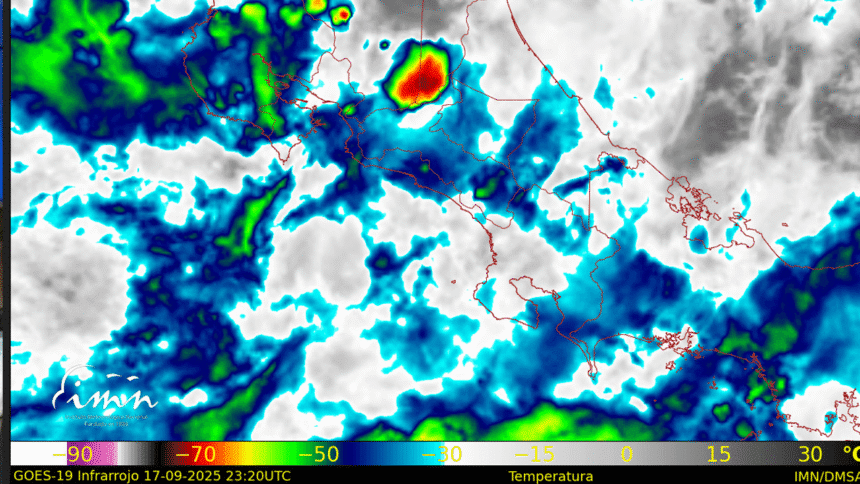 Mapa de Costa Rica con pronóstico de lluvias intensas del IMN