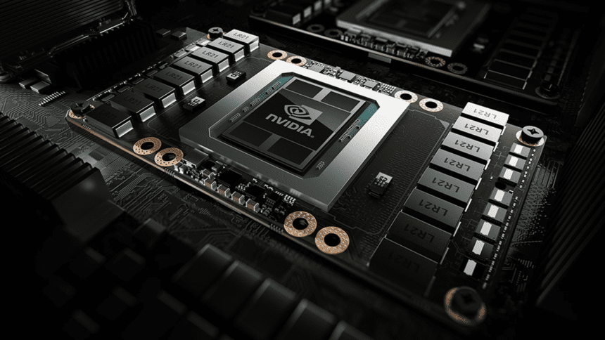 Chips IA de Nvidia instalados en una placa de servidor de alta gama