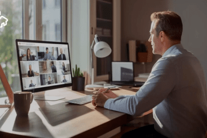 trabajo híbrido: persona teletrabajando en casa con espacio adaptado